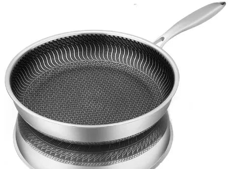 Skanto | Tri-Ply 316 Stainless Steel Wok Pan with Double-Sided Honeycomb Pan - Suitable for All Stoves