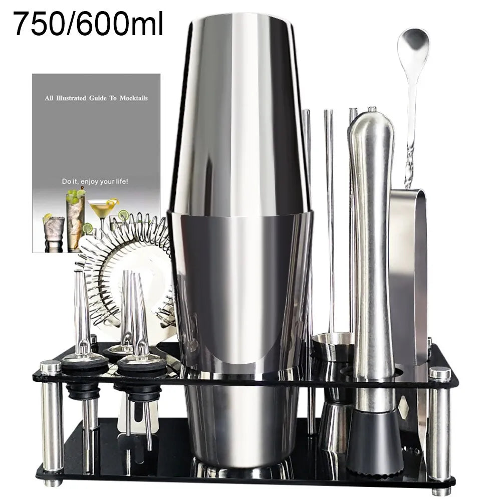 Skanto | 13-22 pcs Boston Cocktail Shaker Set - 750ml & 600ml Bar Tools, Wine Mixer Set with Holder - Professional Bartender Tool Kit
