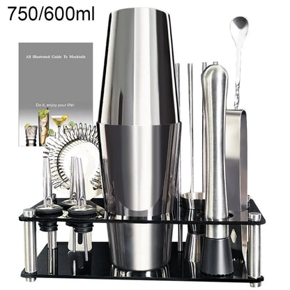 Skanto | 13-22 pcs Boston Cocktail Shaker Set - 750ml & 600ml Bar Tools, Wine Mixer Set with Holder - Professional Bartender Tool Kit