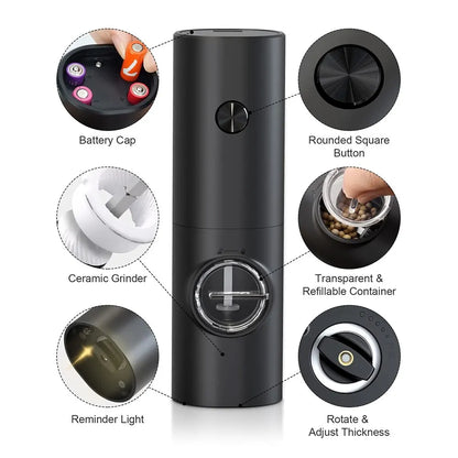 2 Pieces Electric Salt and Pepper Grinder with adjustable coarseness, refillable grinder, battery-operated kitchen appliance toy