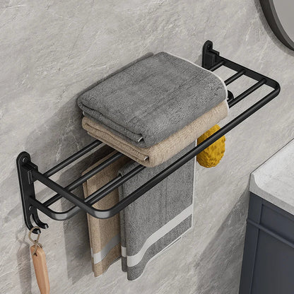 Skanto | EasyFold Black Wall-Mounted Folding Towel Holder – Space-Saving & Stylish Bathroom Storage