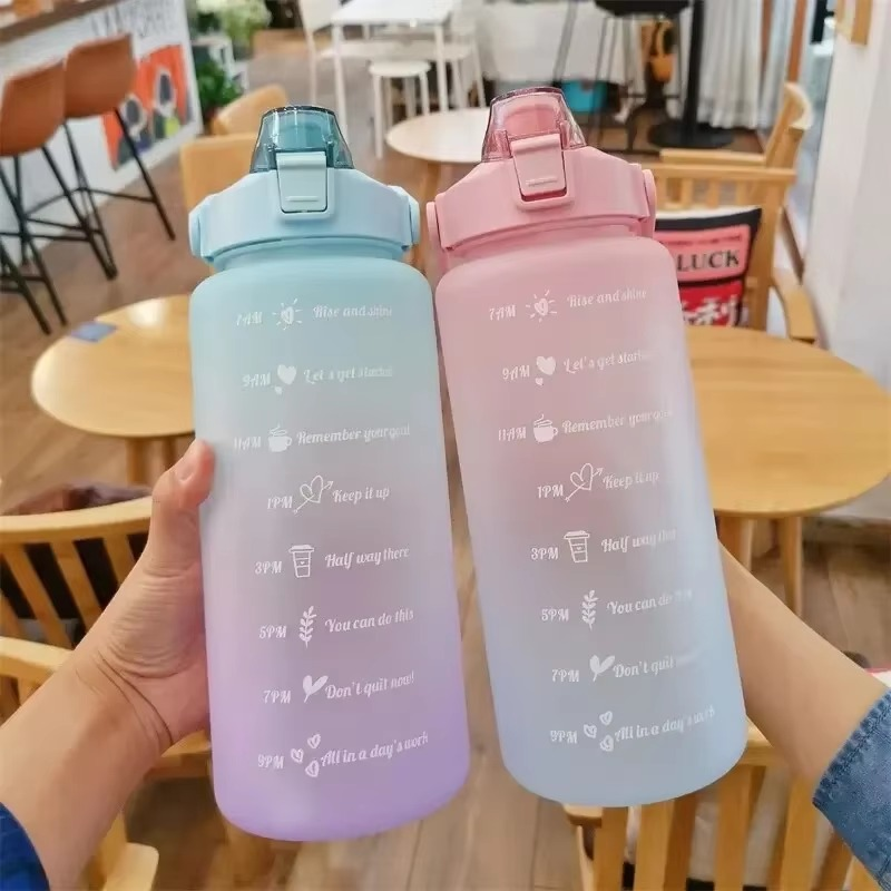 BowLift | Outdoor 68oz Large Capacity Leakproof Water Bottle with Straw and Time Marker