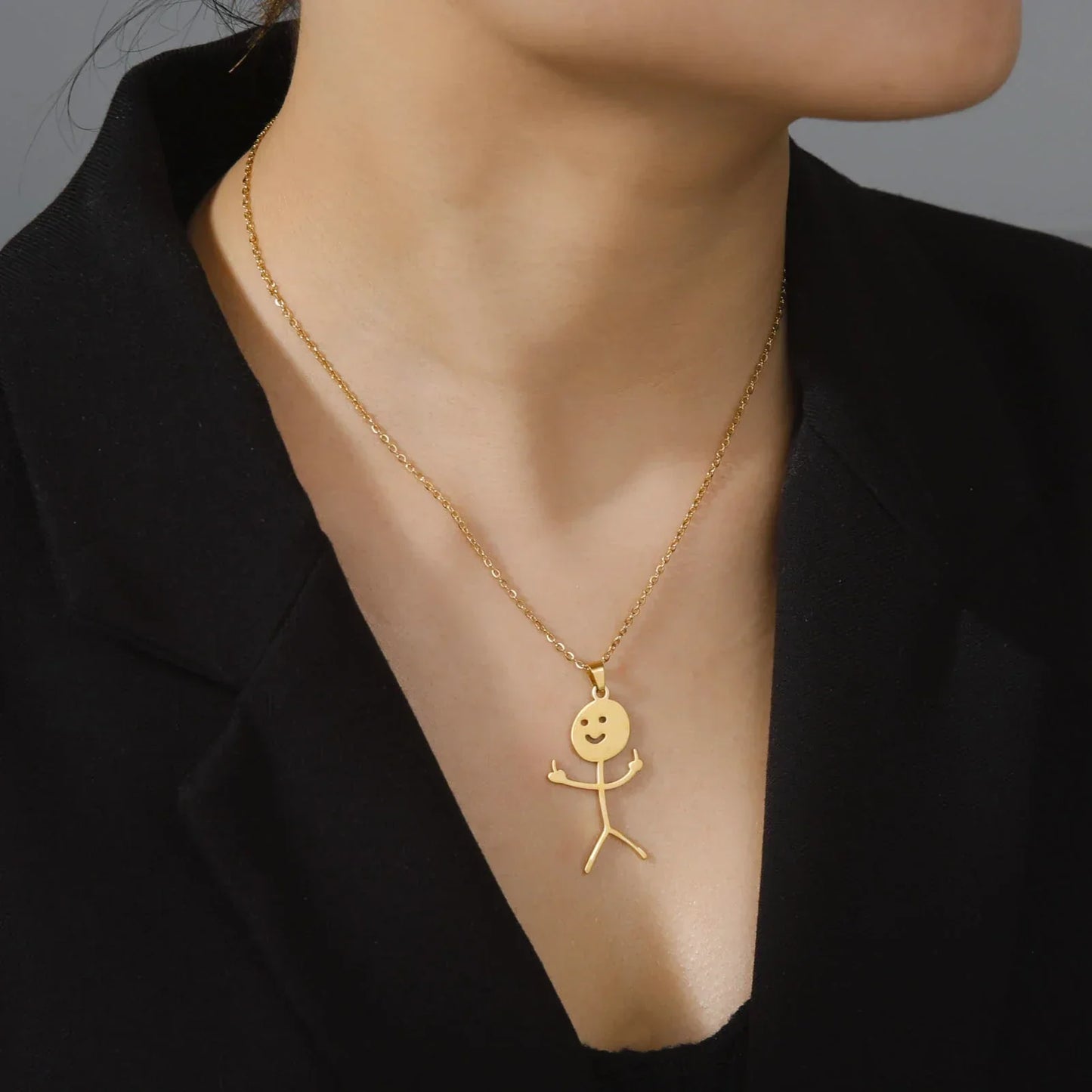 Skanto | Cute Punk Funny Middle Finger Stickman Necklace