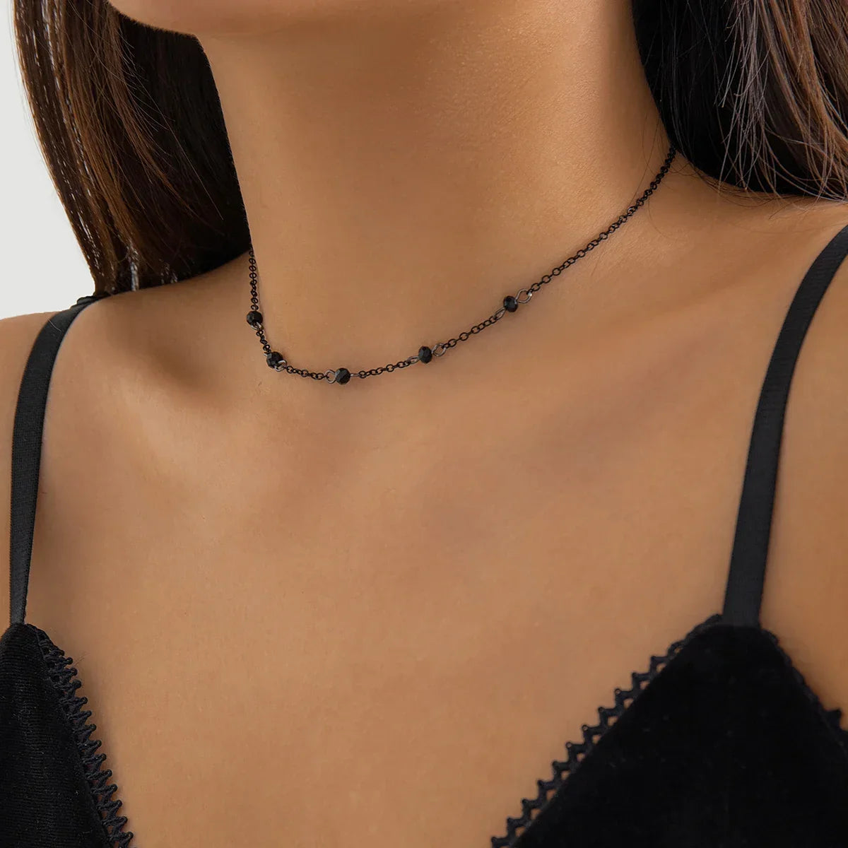Skanto | Delicate Black Spaced Beads Necklace