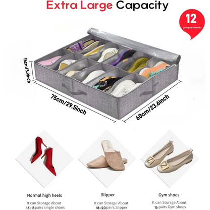 BowLift | OrdiShoe Shoe Organizer | Under Bed Storage | 12 Pairs Capacity | Dustproof & Foldable