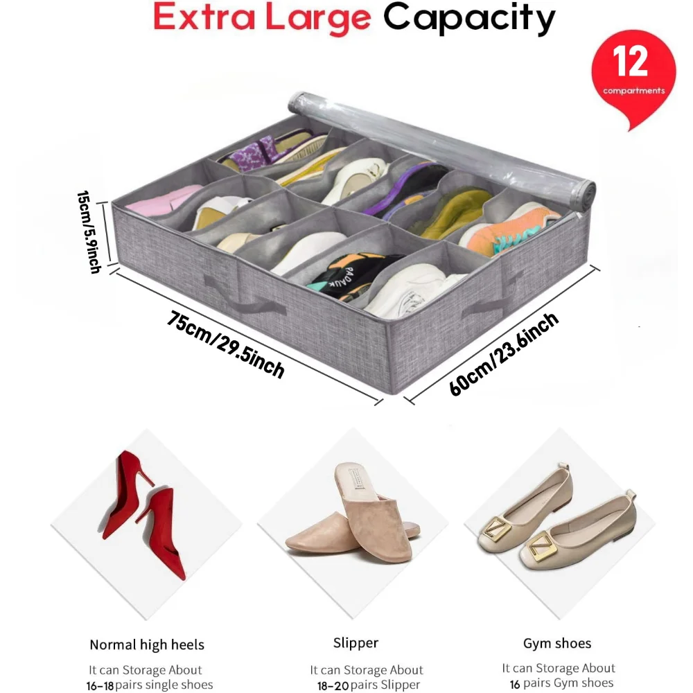 OrdiShoe Shoe Organizer | Under-bed storage | Capacity: 12 pairs | Dustproof & Foldable