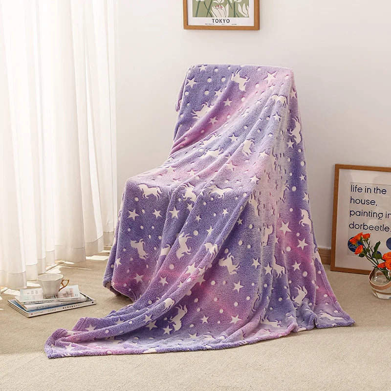 Skanto | StellaLumi | Glowing Unicorn Blanket | Cozy & Magical | Glow-in-the-Dark Stars & Hearts | Gift for Kids & Adults