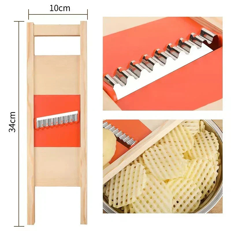 Kalsten | CrissChef Potato Slicer | Grid Shape & Stainless Steel | Creative Vegetable Chips | Wooden Handle