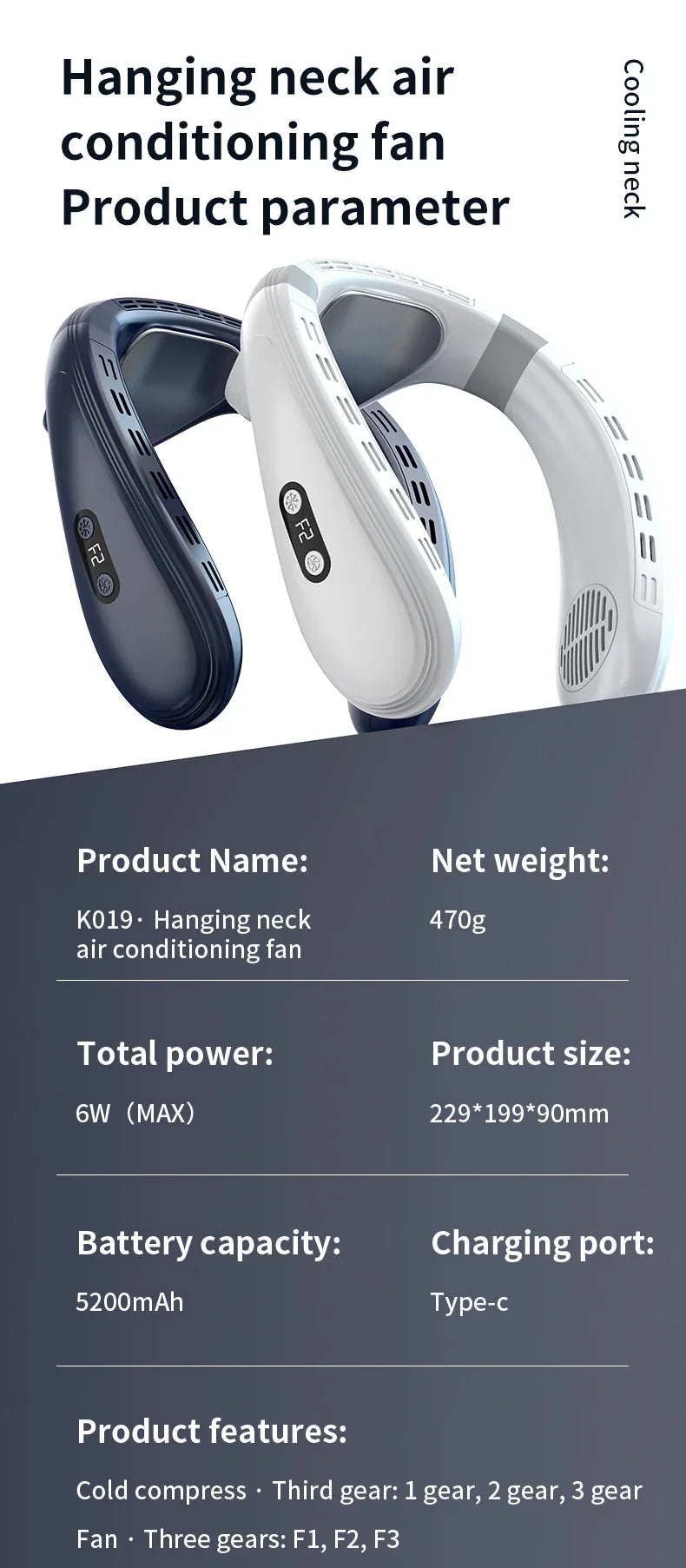 Portable Neck Fan 5200mAh – Rechargeable Portable Semiconductor Cooling Fan, Personal Portable Neck Air Conditioner | Karnz