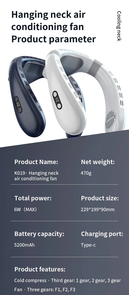 Portable Neck Fan 5200mAh – Rechargeable Portable Semiconductor Cooling Fan, Personal Portable Neck Air Conditioner | Karnz