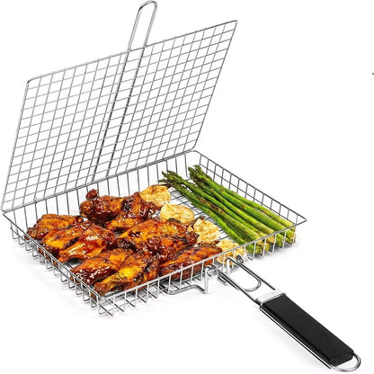 Skanto | Large Stainless Steel Grill Basket – Foldable BBQ Rack for Fish, Portable Outdoor Camping & Kitchenware