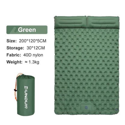 Skanto | Skanto Double Camping Sleeping Pad with Self-Inflating Mattress and Pillow - Outdoor Hiking Mattress for 2 Person Cot Air Mattress