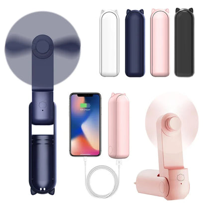 Portable Mini Handheld Fan – Rechargeable foldable pocket fan with battery, cooling handheld fan and power bank function | Karnz