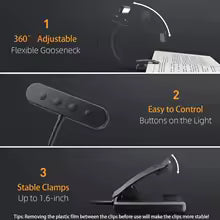 Skanto | Skanto FlexiRead Reading Lamp | USB Rechargeable | 3 Light Colors & Dimmable | Clamp & Flexible Arm