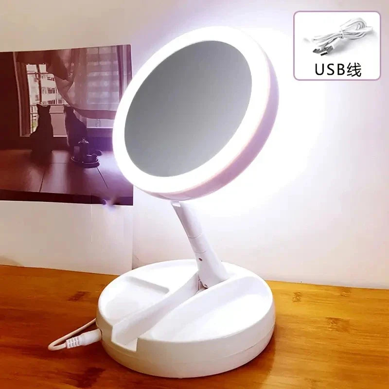 BowLift | Glamora Travel Mirror LED | Double-Sided & 10x Magnification | Foldable & Portable | With Accessory Compartment