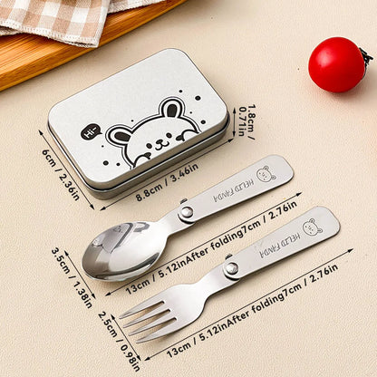 BowLift | Trekking Camping Cutlery 3-piece | Foldable Spoon & Fork with Storage Box | Stainless Steel | Compact & Reusable