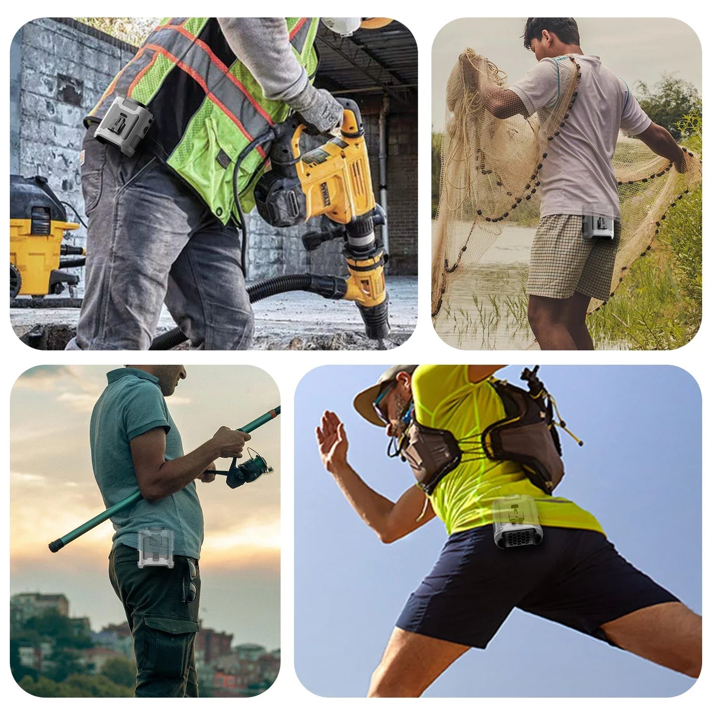 20000mAh Portable Waist Fan – Hanging Neck Fan with Power Bank, Strong Wind, LED Lighting for Sports, Courier, Outdoor Work | Bowlift