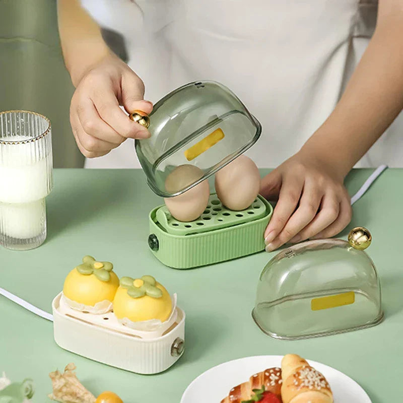 Skanto | 120W 220V Electric Egg Cooker & Egg Poacher - Automatic Mini Breakfast Maker for 2 Eggs, Portable Steamer