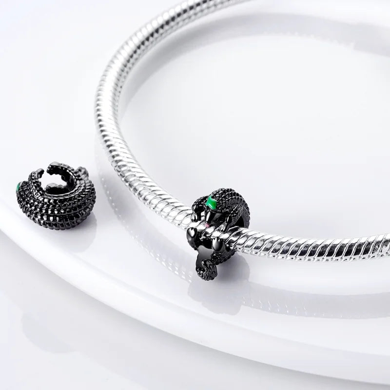 Skanto | 925 Silver Golden Leopard Charm Beads Colorful Chameleon Rhinoceros Lion Scarab Cat Pendant Compatible with Original Pandora Bracelet Jewelry