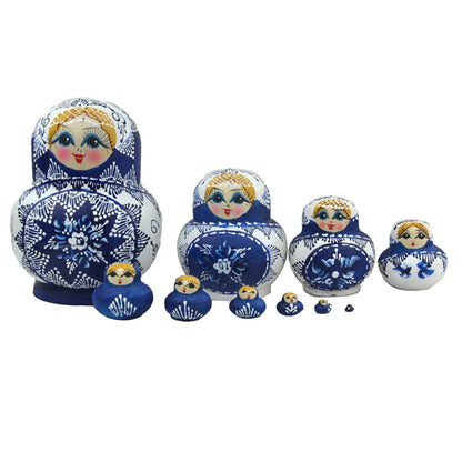 10-Piece Wooden Russian Matryoshka Doll Set for Cultural Decor and Gifts