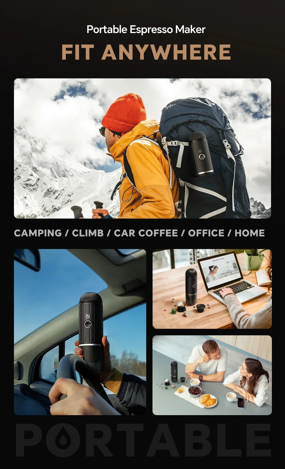 Skanto | Self-Measuring Portable Electric Espresso Machine with USB-C Charger – Compatible with Ground Coffee & Nespresso Capsules