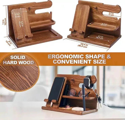 Skanto | Wooden Nightstand Phone Docking Station – Multifunctional Tray for Wallet, Watch & Storage, Ideal for Valentine's Day