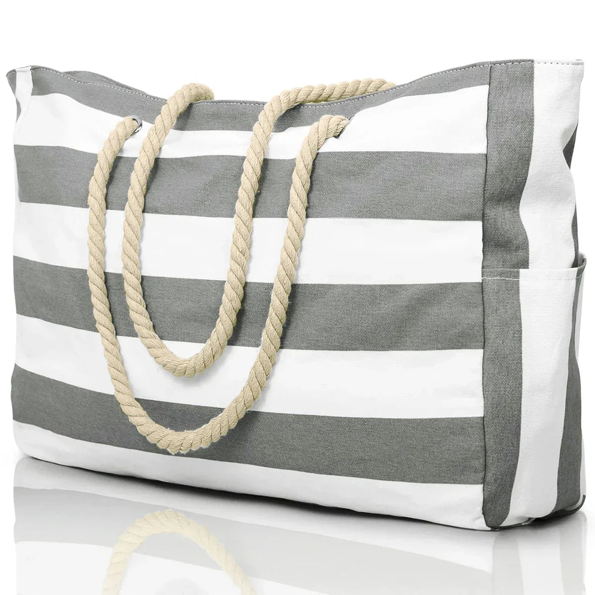 BowLift | Marivalis Striped Beach Bag with Zipper | Foldable & Waterproof | Sand Resistant Canvas | For Travel & Vacation