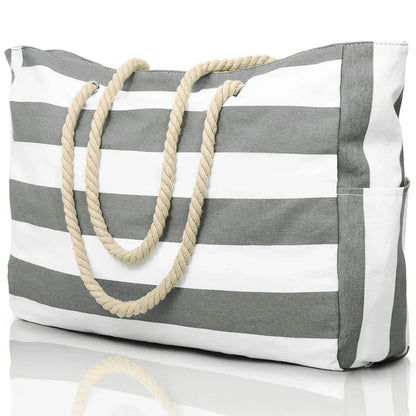 BowLift | Marivalis Striped Beach Bag with Zipper | Foldable & Waterproof | Sand Resistant Canvas | For Travel & Vacation