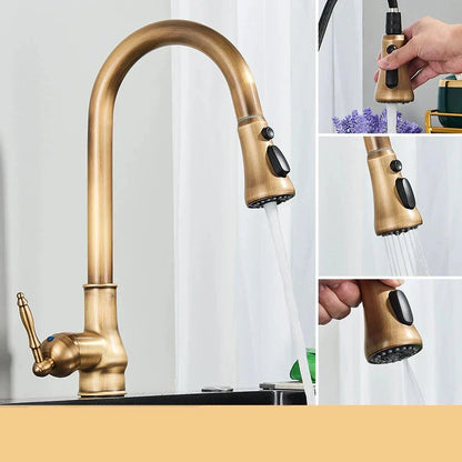 Skanto | VintageTap Antique Brass Kitchen Faucet – Retro Style Mixer Tap with Swivel Spout