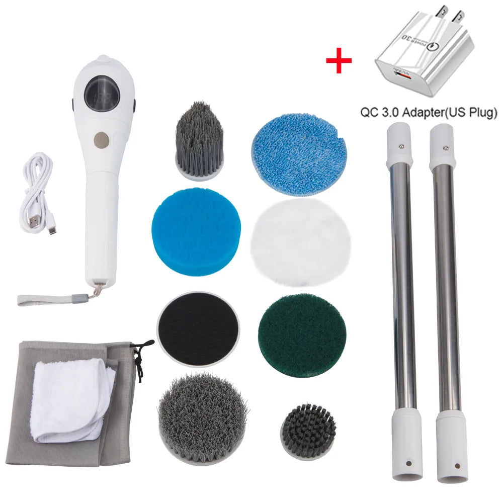 Skanto | Easy Cleaning Solution: 8-in-1 Multifunctional Electric Cleaning Brush - Cordless and Rotating for Bathroom, Kitchen, Windows, and Toilet
