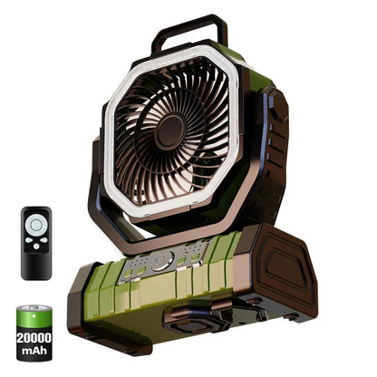20000mAh Portable Rechargeable Fan — Battery-Operated Table & Camping Fan with LED Light & Hook for Tent, Car and Outdoor Trips | Karnz