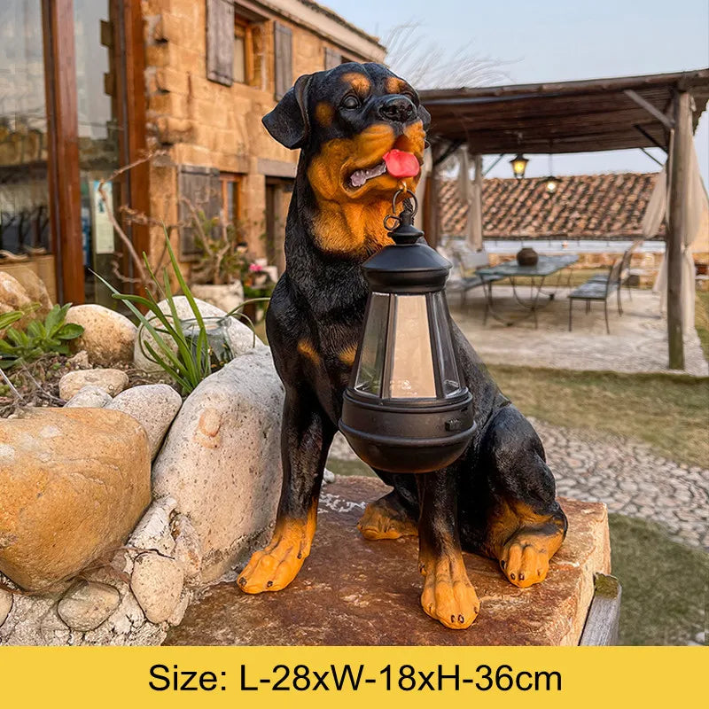 Solar-Powered Outdoor Resin Dog Statue Lamp | Bowlift