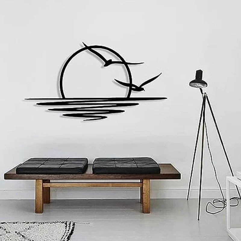 Sunrise Seagulls Metal Wall Decoration Sunset Iron Art 30x60cm Wall Art For Living Room Bedroom Home Office Decor | Bowlift