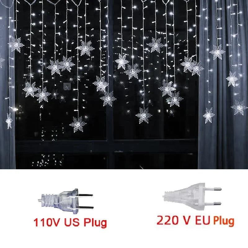 Waterproof Snowflake LED String Lights Christmas Lights - Blinking Fairy Curtain for Holiday Parties, Weddings, and Outdoor Decorations 3,2m (125.9 inches)