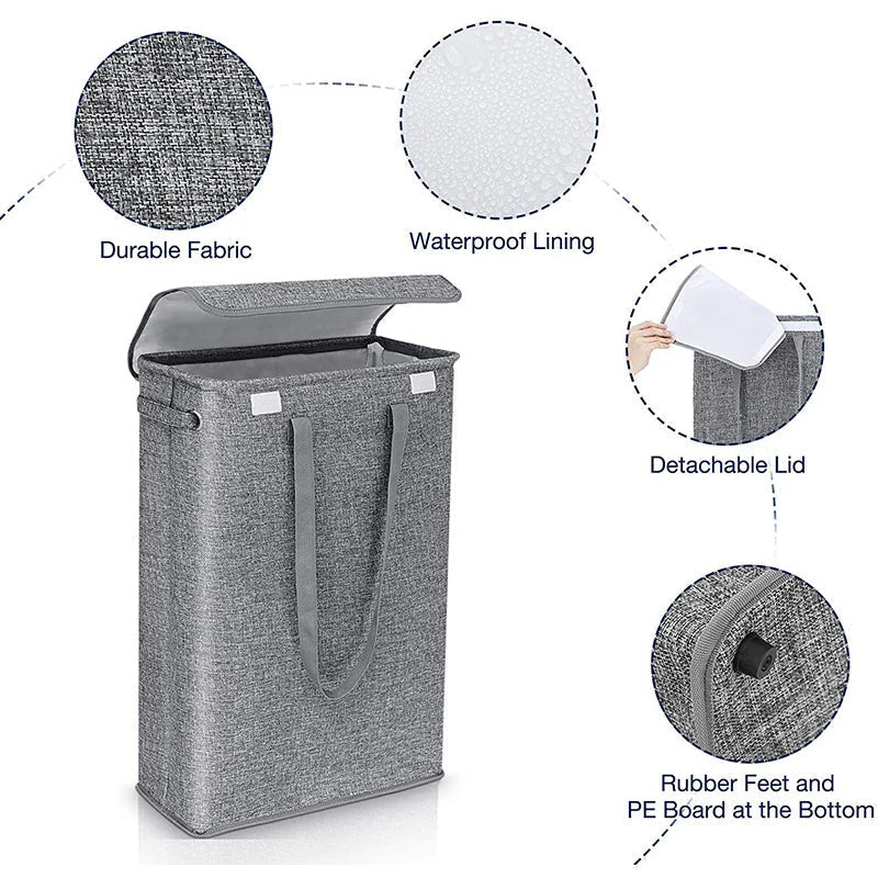 BowLift | NarrowBin Laundry Basket | Narrow & 45L Volume | With Lid & Handles | For Bathroom & Hall