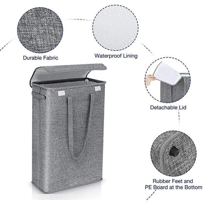 BowLift | NarrowBin Laundry Basket | Narrow & 45L Volume | With Lid & Handles | For Bathroom & Hall