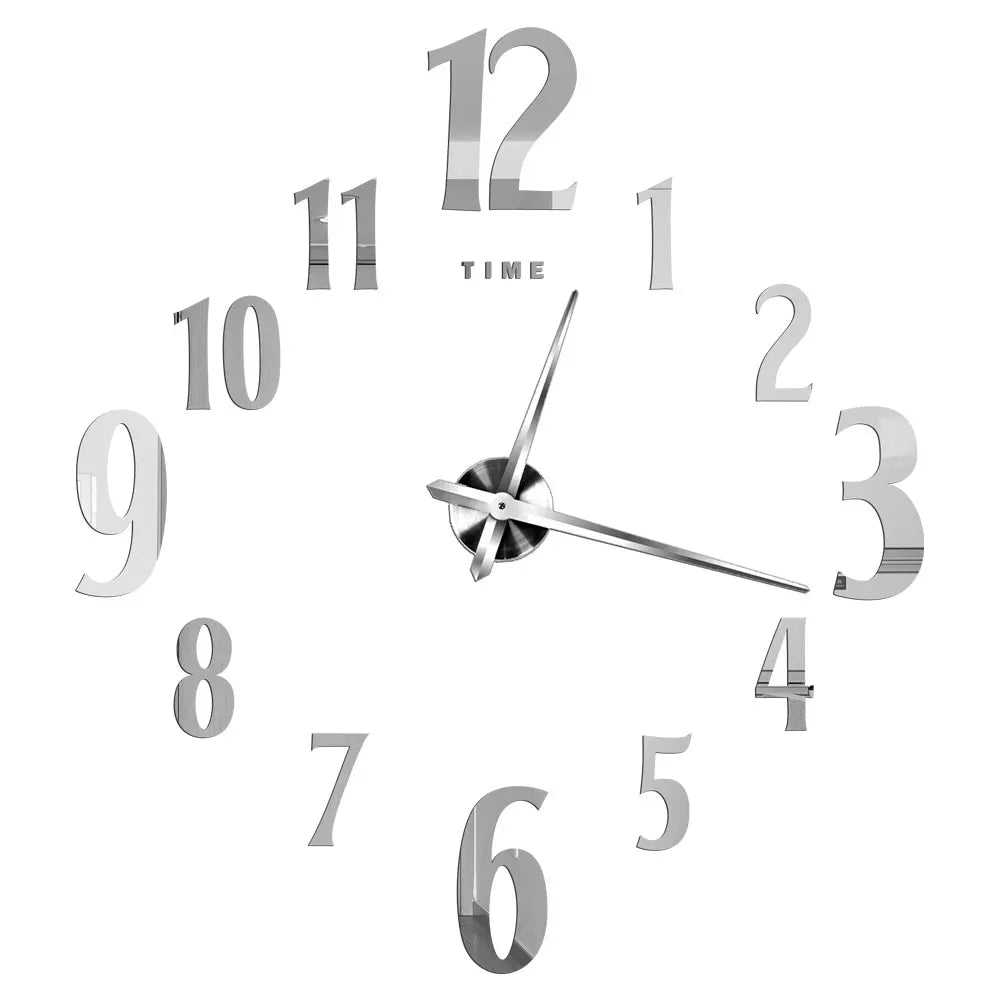 Big Wall Clock DIY 3D Self Adhesive Mirrored Acrylic Wall Clock For Kitchen Dining Room Living Room Creative Home Decor | Bowlift