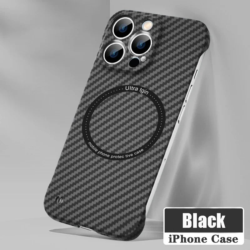 Skanto | Ultra-Thin Carbon Fiber Magnetic Case for iPhone 16 15 ProMax 14 Plus 13 12 11 Pro Max Magsafe Wireless Charging Borderless Cover