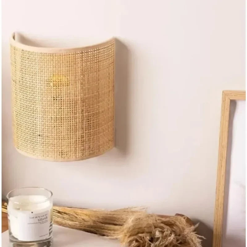 Skanto | LED Wall Lamp with Natural Brown Finish and Hemp Cord