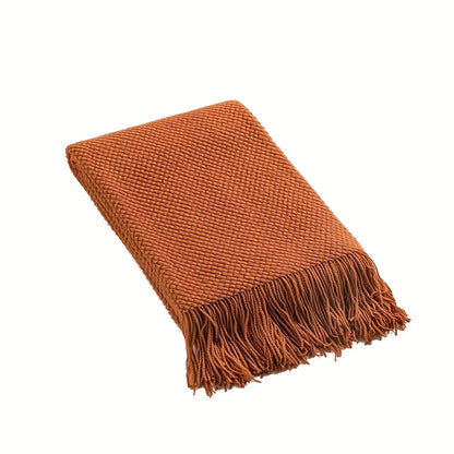 BowLift | Aurelia Cozy Tassel Knitted Blanket in Morandi Orange | Soft & Warm | 3 Sizes | For Sofa, Bed & Travel