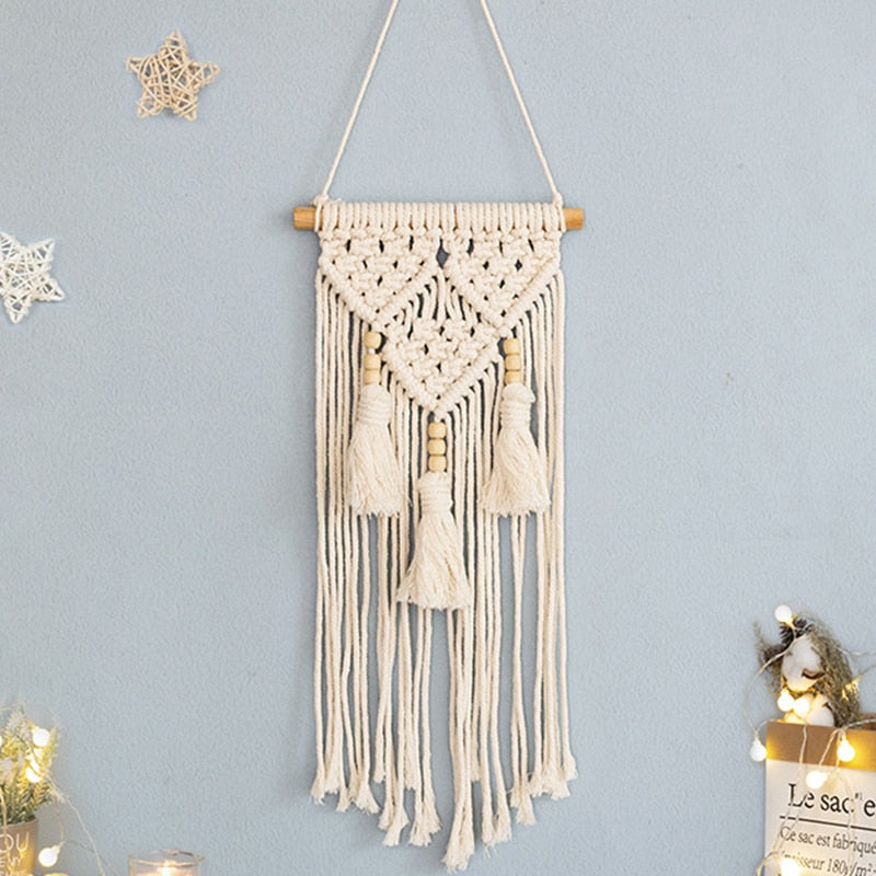 Skanto | Bohemian Wall Tapestry, Macrame Wall Hanging, Home Decor, Cotton Linen Tassel, Handmade, Woven, Geometric Canvas Art, Backdrop Tapestries