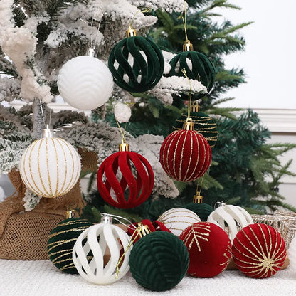 Velvet burgundy Christmas tree ornaments - festive spheres for holiday decoration and New Year's celebration 6PCS