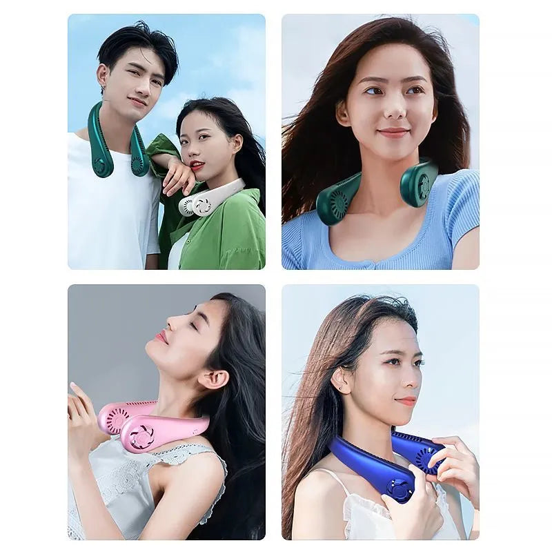 Stay cool everywhere with 1PC new mini neck portable bladeless hanging neck fan - long battery life, rechargeable, 3-speed air cooler for summer sports | Brehn