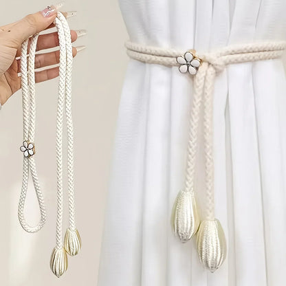 BowLift | Floravia Curtain Holders 2-Piece Set | Adjustable Without Drilling | With Flower Buckle | Elegant Home Accessory