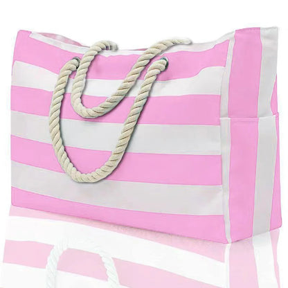 BowLift | Marivalis Striped Beach Bag with Zipper | Foldable & Waterproof | Sand Resistant Canvas | For Travel & Vacation