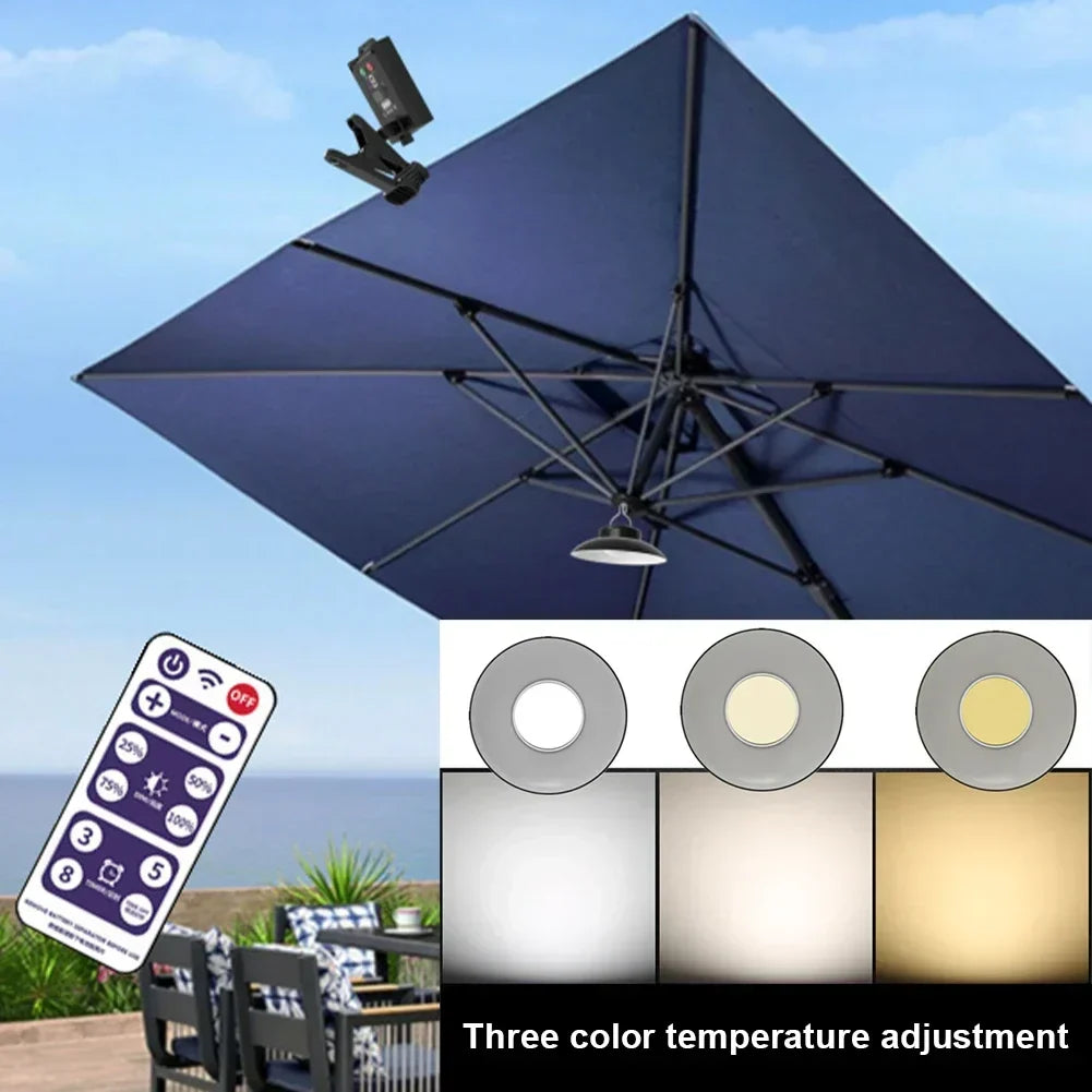 BowLift | SunGlow Umbrella Light | Solar & USB Operation | 3 Light Modes | For Garden & Terrace