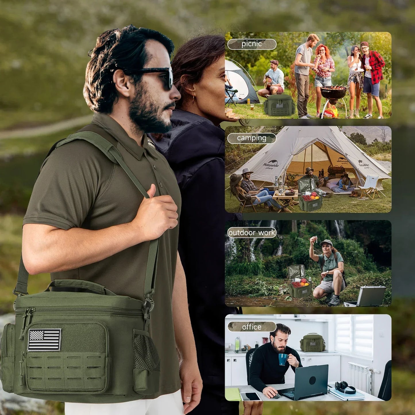 Skanto | Men's Military Tactical Lunch Box - Rugged, Leak-Proof, Insulated Thermal Cooler Bag for Work, Camping, Picnic Meals