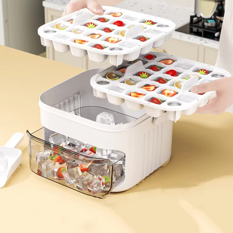 BowLift | Large 50-Cube Ice Tray with Easy-Press Lid for Effortless Release