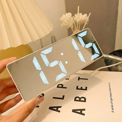 Modern Electronic Mirror Alarm Clock with LED Display, Alarm Function and Temperature Display – Stylish Digital Clock for Bedroom and Office