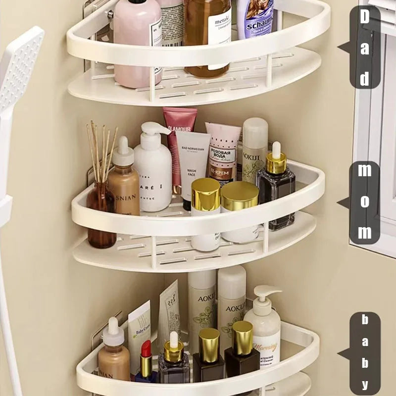 Skanto | AquaSpace Pro | Corner Shower Shelf No Drilling | Aluminum | Rustproof & Load-Bearing | Black, White, Silver, or Black-Gold Bathroom Shelf